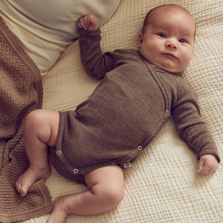 Musli By Green Cotton Woolly Rib Wrap Bodysuit - Walnut