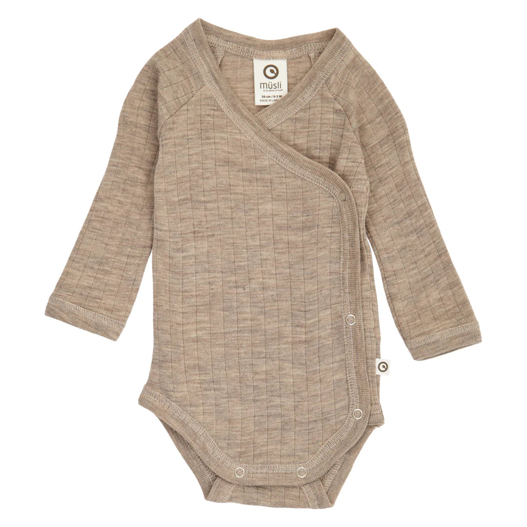 Musli By Green Cotton Woolly Rib Wrap Bodysuit - Balsam Melange