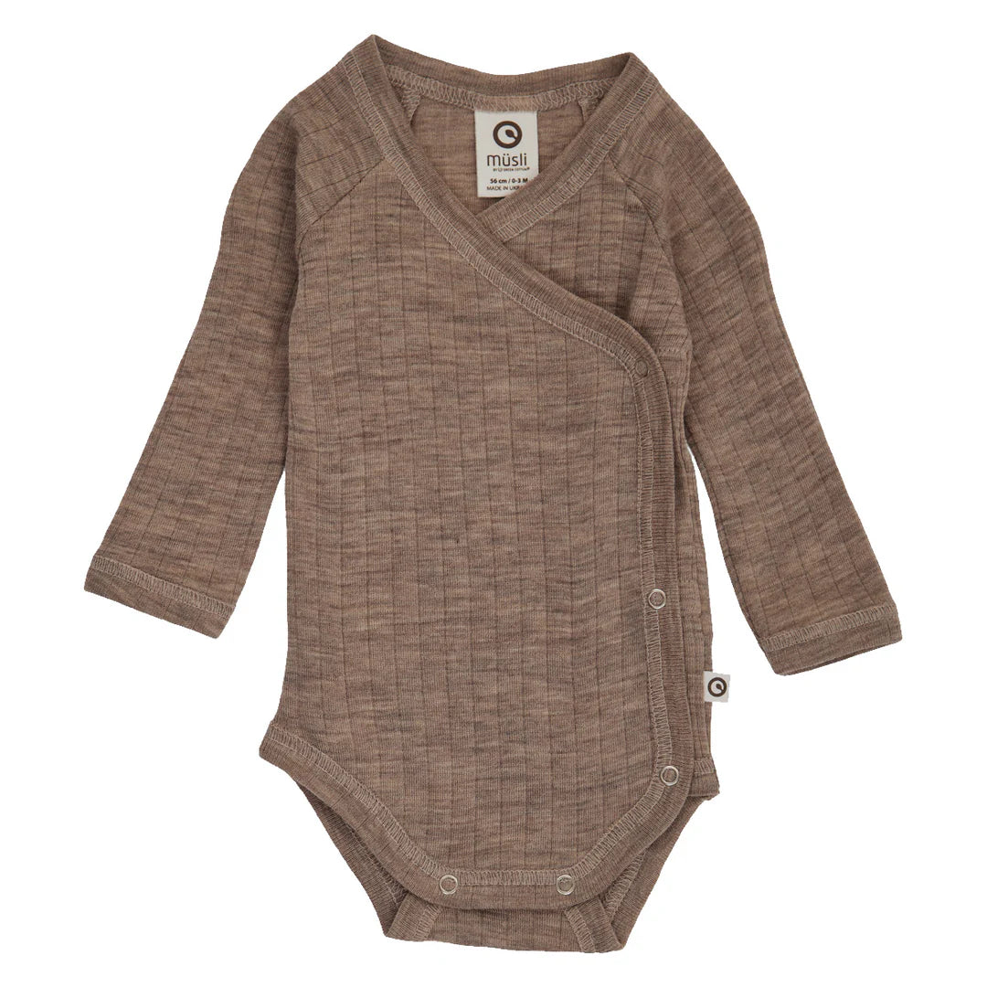 Musli By Green Cotton Woolly Rib Wrap Bodysuit - Walnut