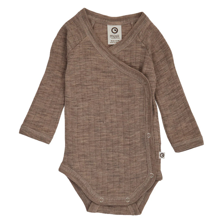 Musli By Green Cotton Woolly Rib Wrap Bodysuit - Walnut