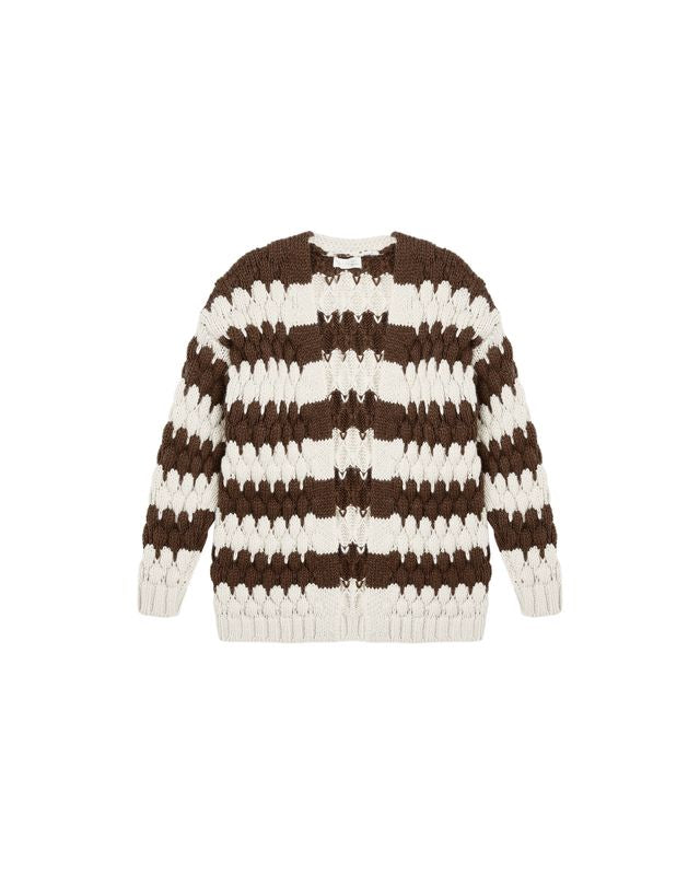 Rylee + Cru Bubble Knit Cardigan - Brown Stripe