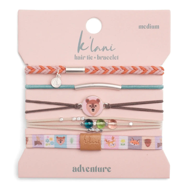 K'lani "Adventure" Bear & Forest Animal Theme Hair Tie Bracelet Set
