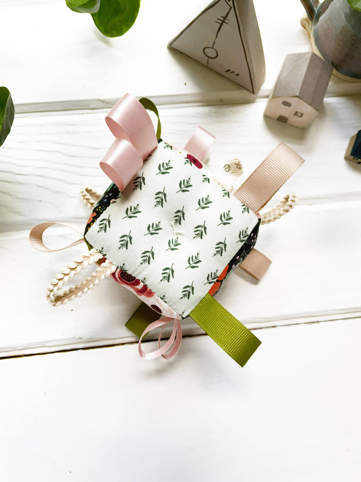 The Bird & Elephant Plush Block Baby Tag Toy - RIfle Paper Co. Floral