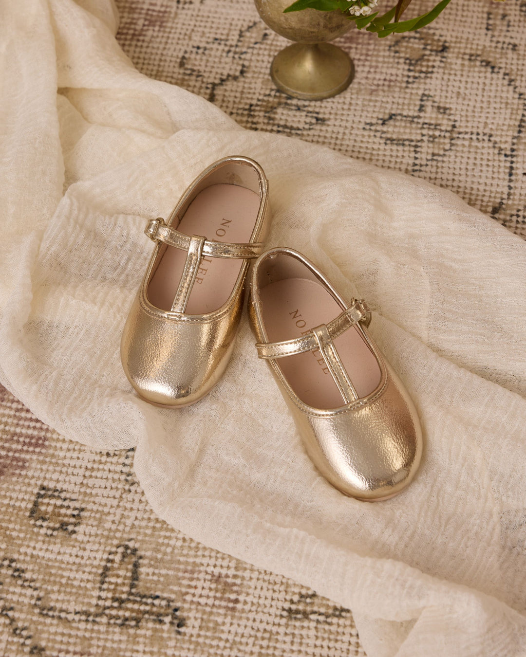 Noralee T-Strap Ballet Flats - Gold Metallic