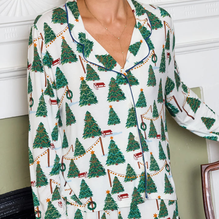 Pink Chicken Women's Bamboo Pajamas - Christmas Tree Farm
