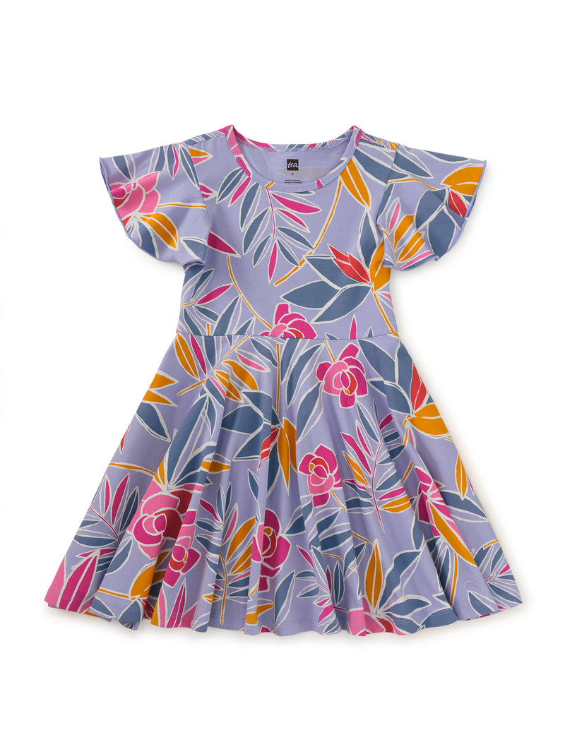 Tea Collection Flutter Sleeve Twirl Dress - Tropical Gardenia