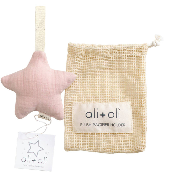 Ali + Oli Plush Star Pacifier Holder - Muslin Pink