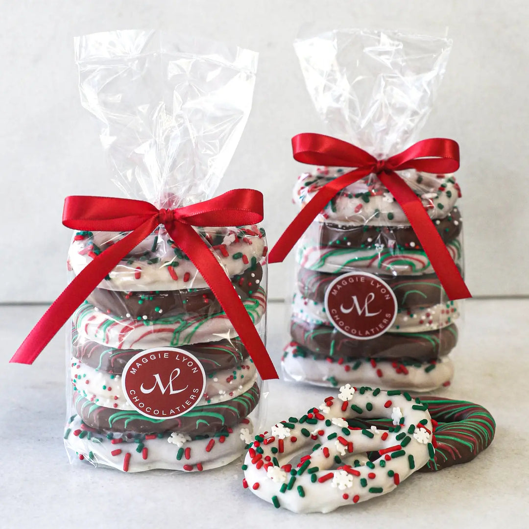 Maggie Lyon Chocolatiers 7pc Milk & White Chocolate Covered Pretzels - Holiday Decorations