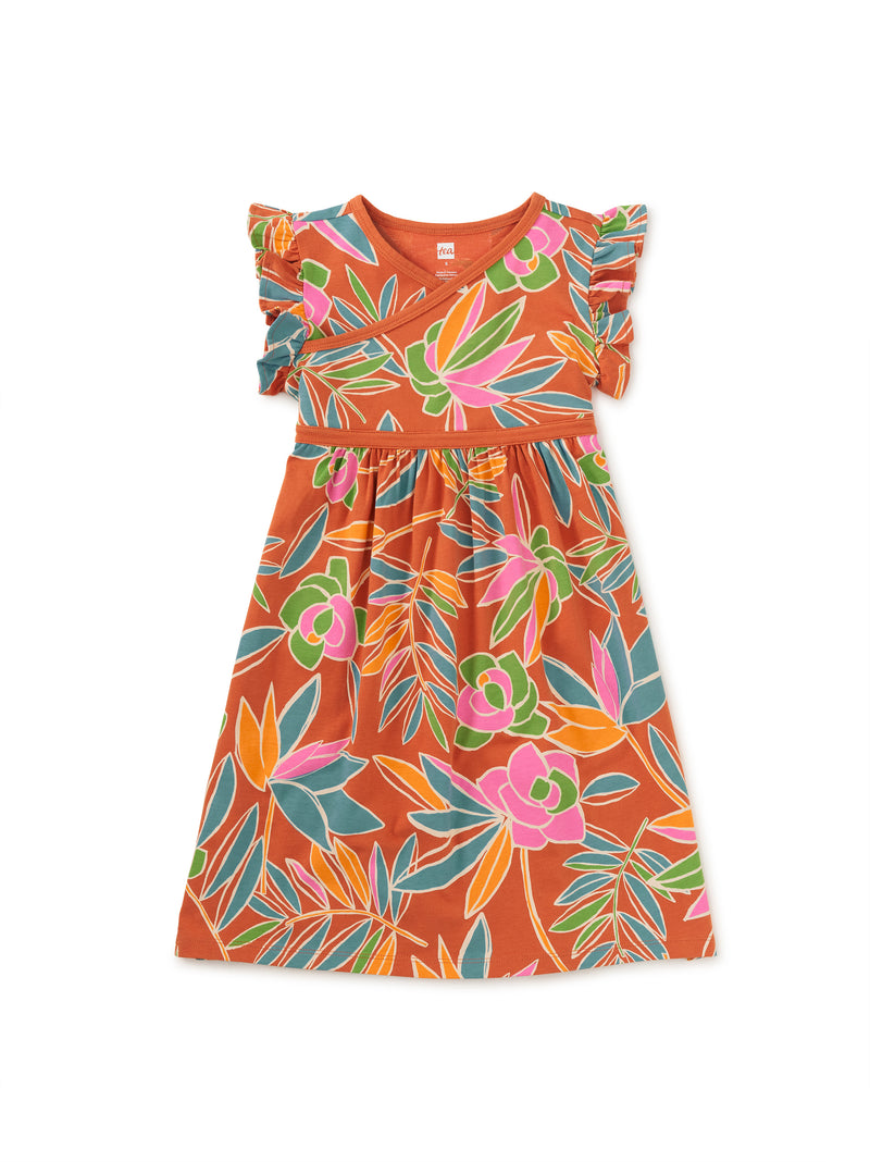 Tea Collection Wrap Neck Dress - Tropical Gardenia