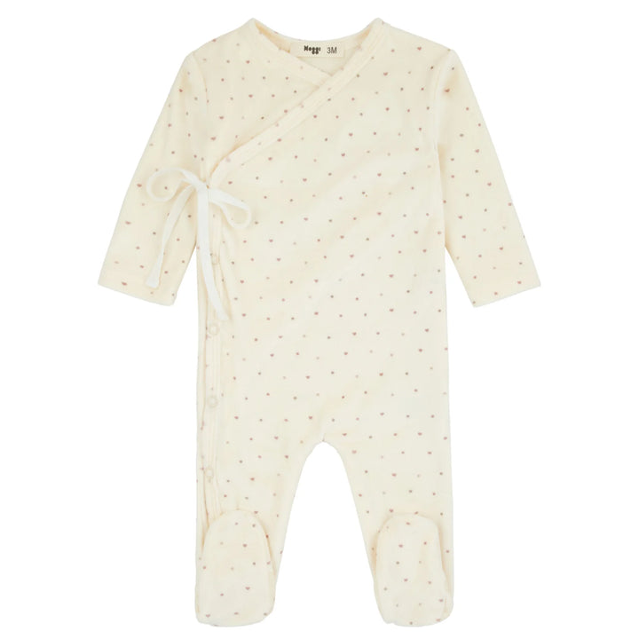 Noggi Velour Dot Pattern Wrap Footie - Hearts
