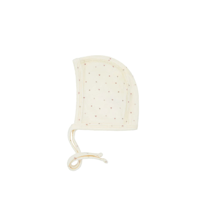 Noggi Velour Dot Pattern Bonnet - Hearts