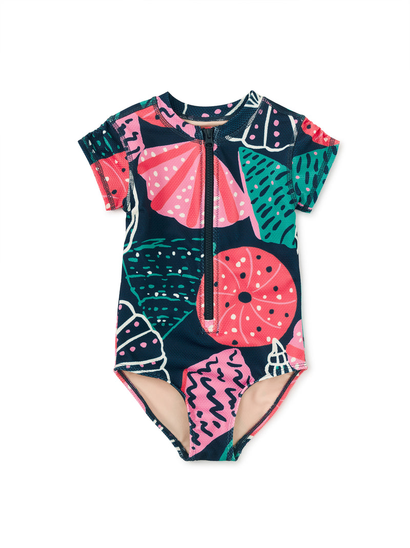 Tea Collection Rash Guard One-Piece Swimsuit - Scattered Shells
