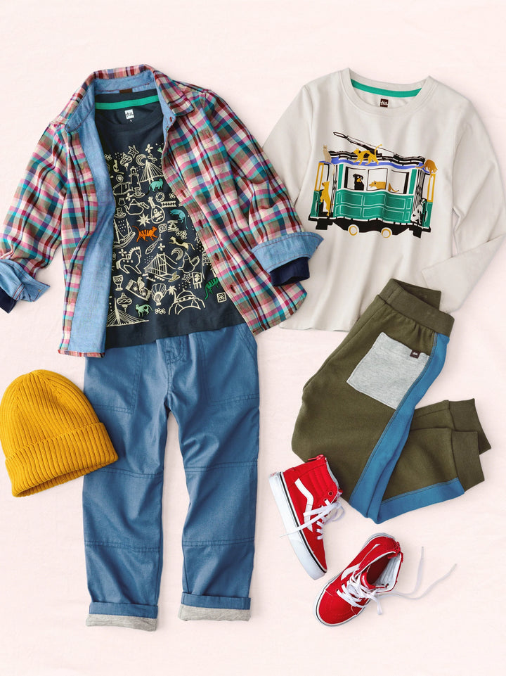 Tea Collection Cozy Does It Lines Pants - Coronet Blue
