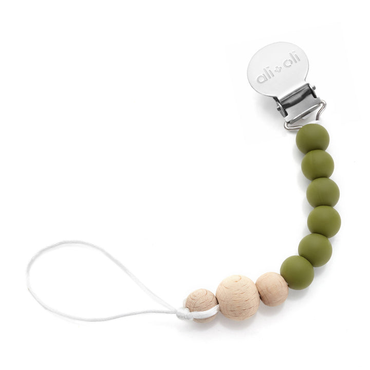 Ali+Oli Silicone Pacifier Clip - Green Wood
