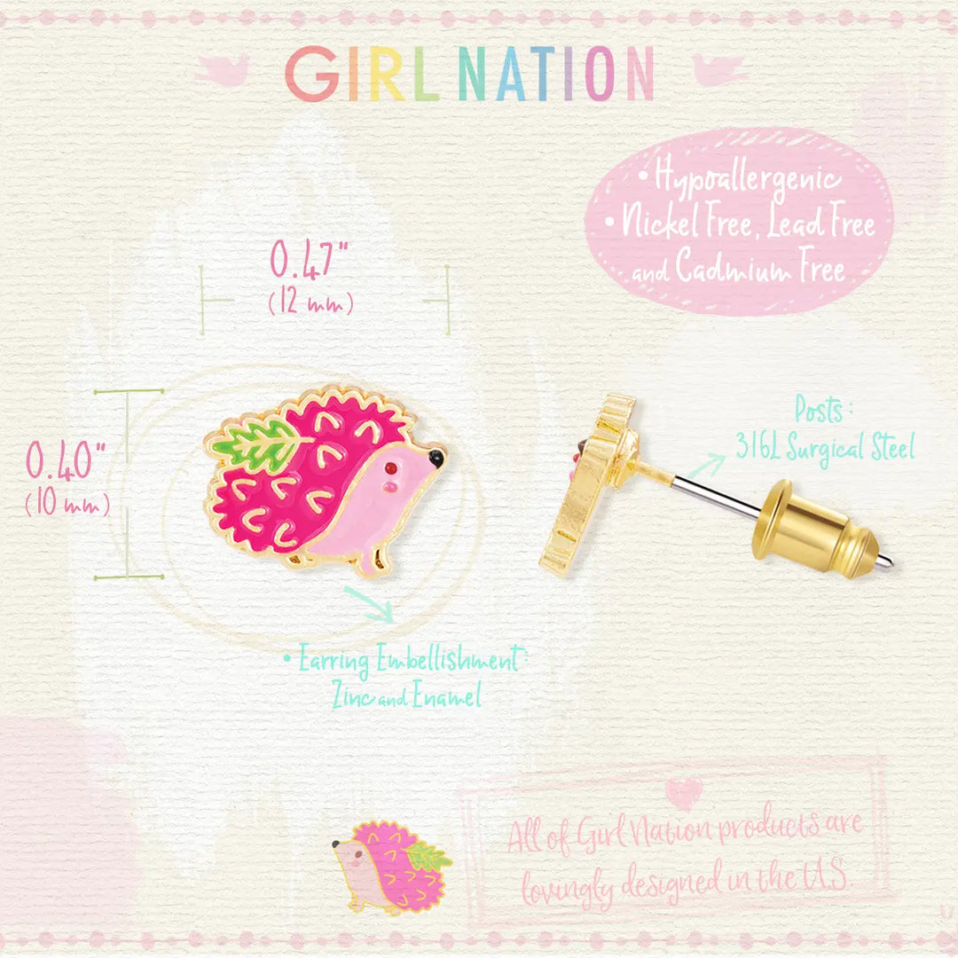 Girl Nation Prickly Pink Hedgehog Cutie Stud Earrings