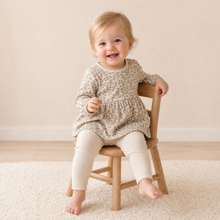 Makemake Organics Organic Bodysuit Dress & Leggings Set - Rustbloom