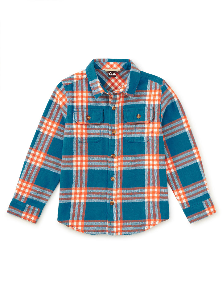 Tea Collection Flannel Button Up Shirt - Blue and Orange