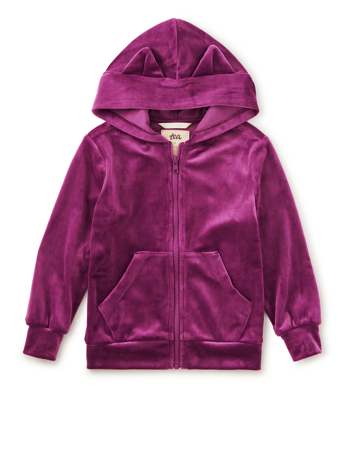 Tea Collection Cat Ears Velour Hoodie - Cosmic Berry