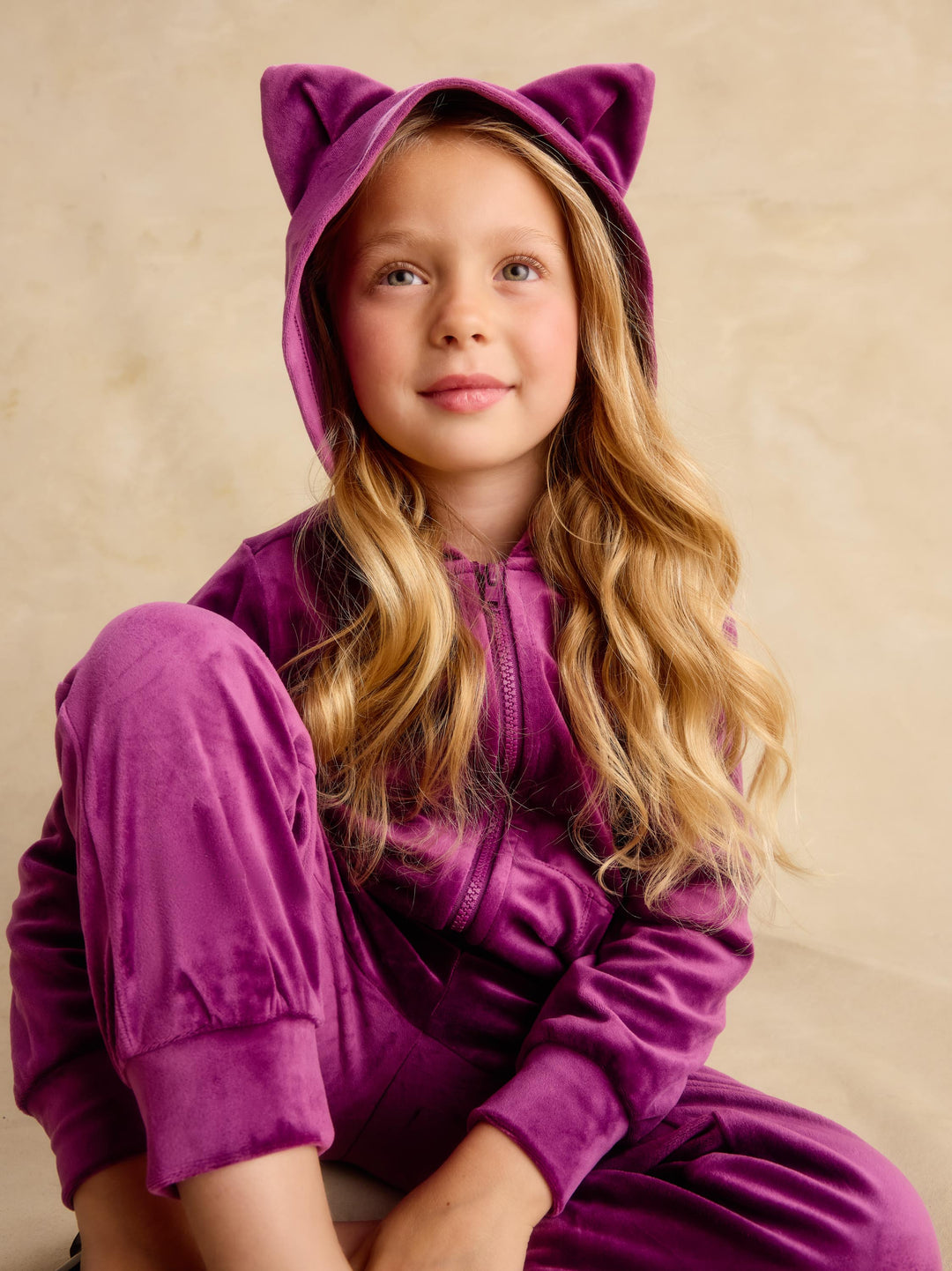 Tea Collection Cat Ears Velour Hoodie - Cosmic Berry