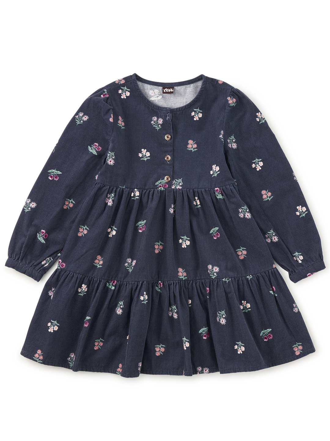 Tea Collection Corduroy Henley Shirtdress - Midnight Posy