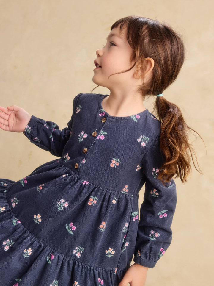 Tea Collection Corduroy Henley Shirtdress - Midnight Posy