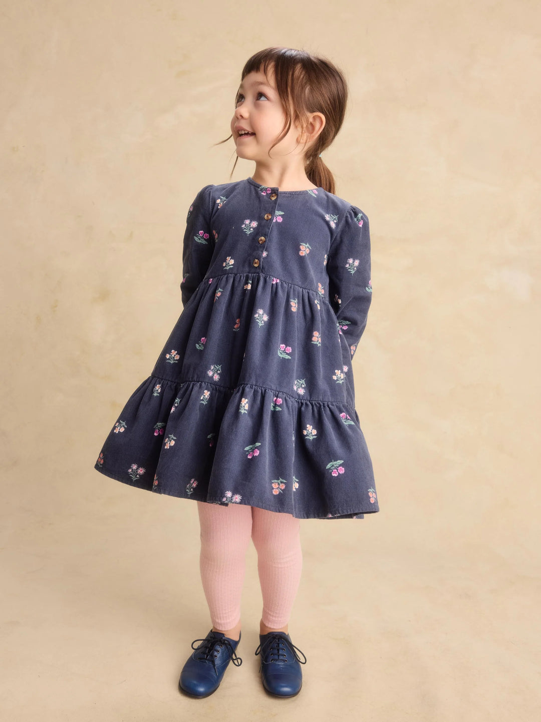 Tea Collection Corduroy Henley Shirtdress - Midnight Posy
