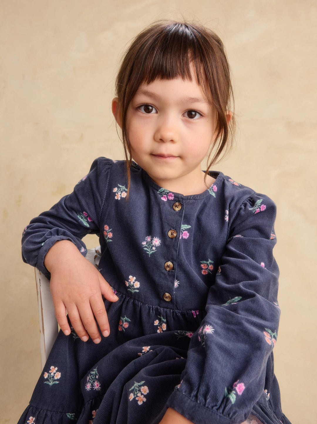 Tea Collection Corduroy Henley Shirtdress - Midnight Posy
