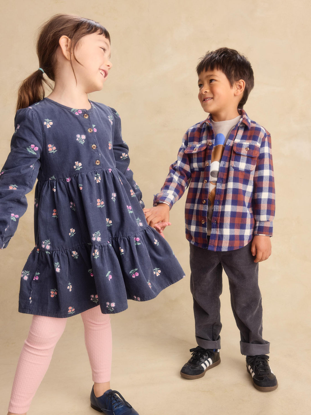 Tea Collection Corduroy Henley Shirtdress - Midnight Posy