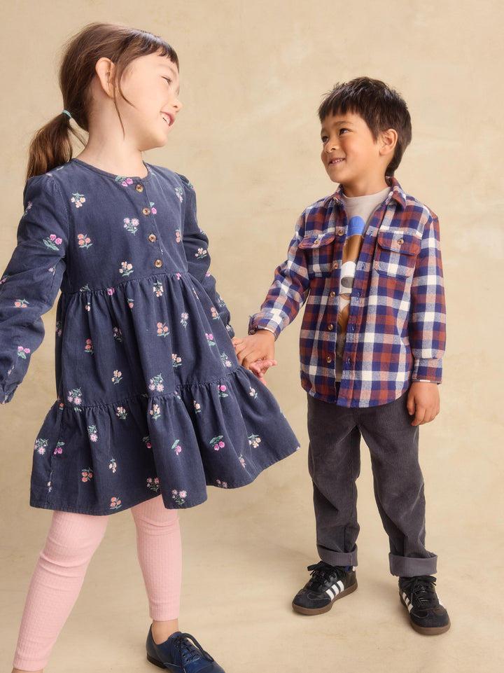 Tea Collection Corduroy Henley Shirtdress - Midnight Posy