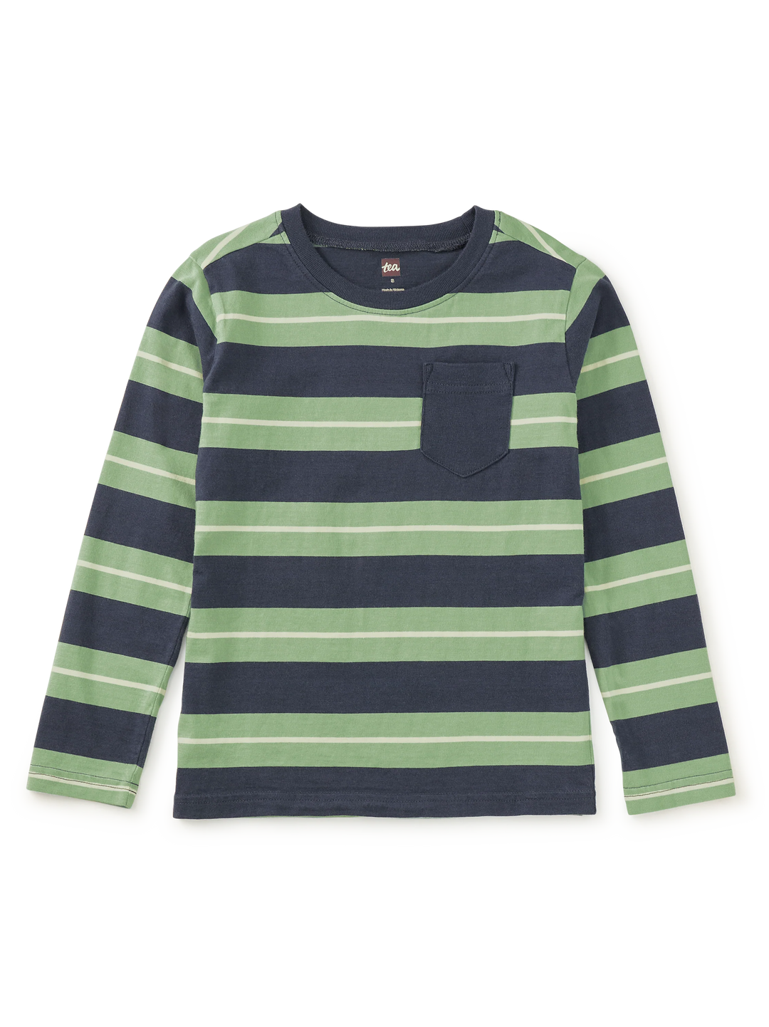 Tea Collection Long Sleeve Striped Pocket Tee - Indigo