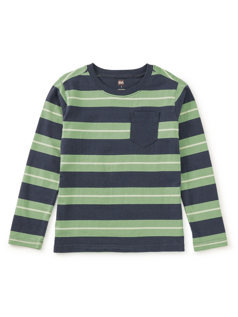 Tea Collection Long Sleeve Striped Pocket Tee - Indigo