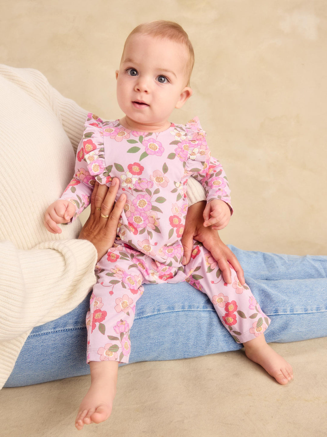Tea Collection Ruffle Shoulder Baby Romper - Rosa Canina