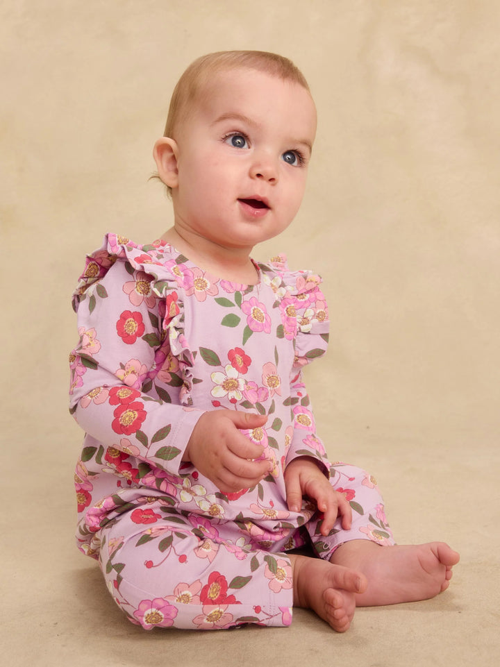 Tea Collection Ruffle Shoulder Baby Romper - Rosa Canina