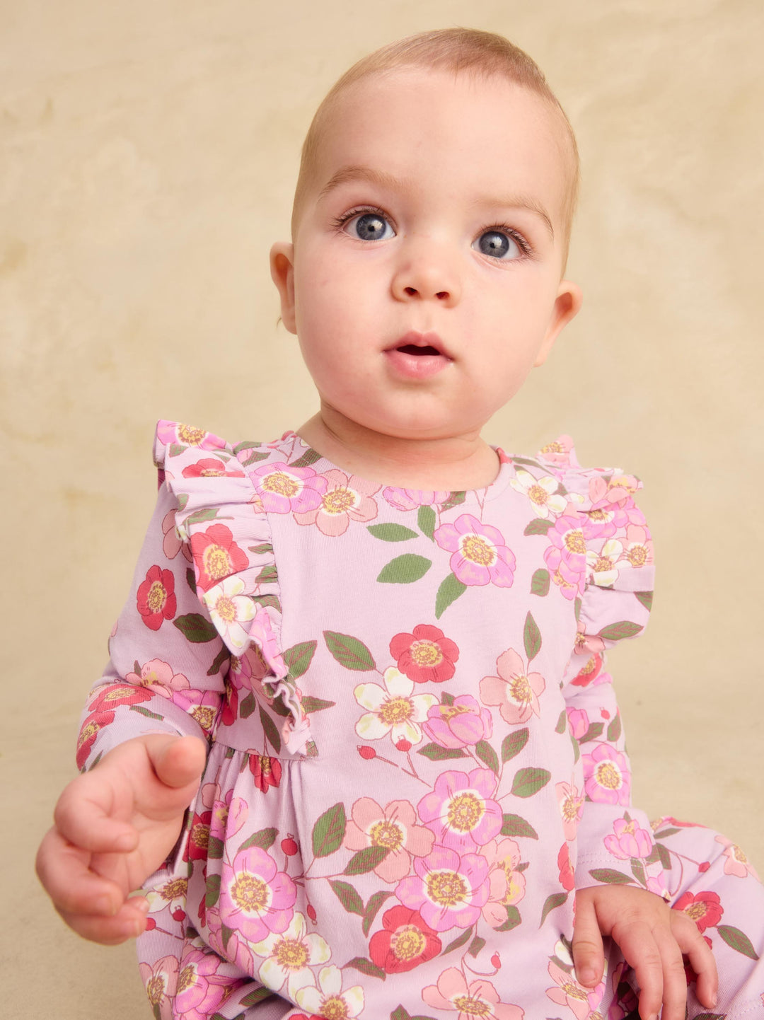 Tea Collection Ruffle Shoulder Baby Romper - Rosa Canina