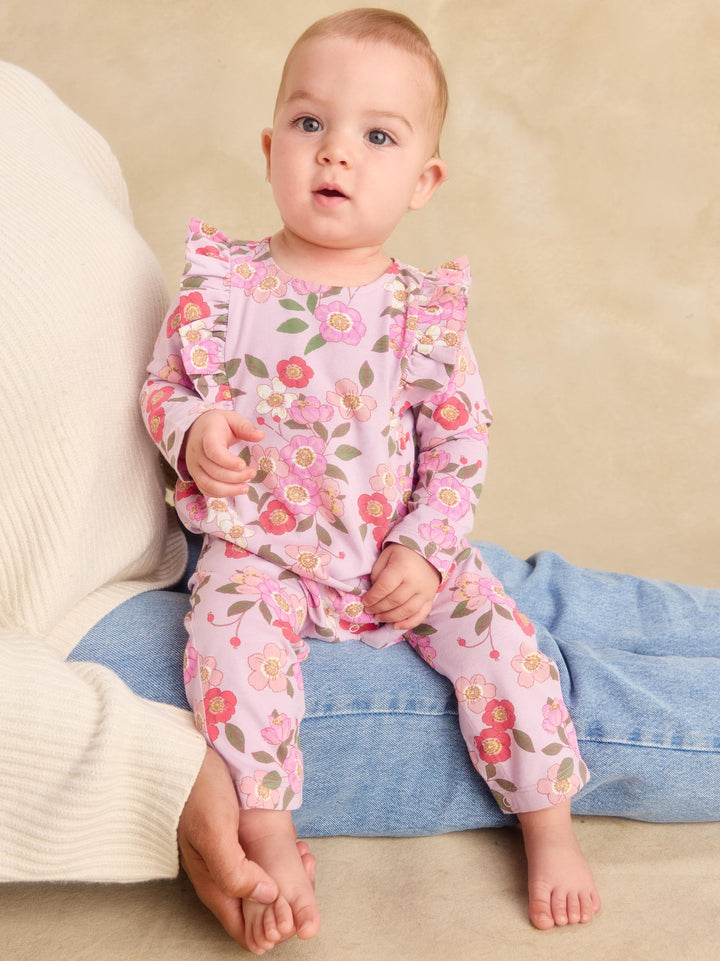 Tea Collection Ruffle Shoulder Baby Romper - Rosa Canina