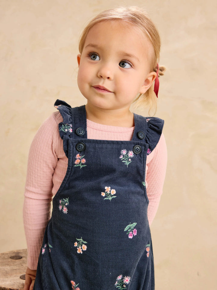 Tea Collection Corduroy Ruffle Baby Overalls - Midnight Posy