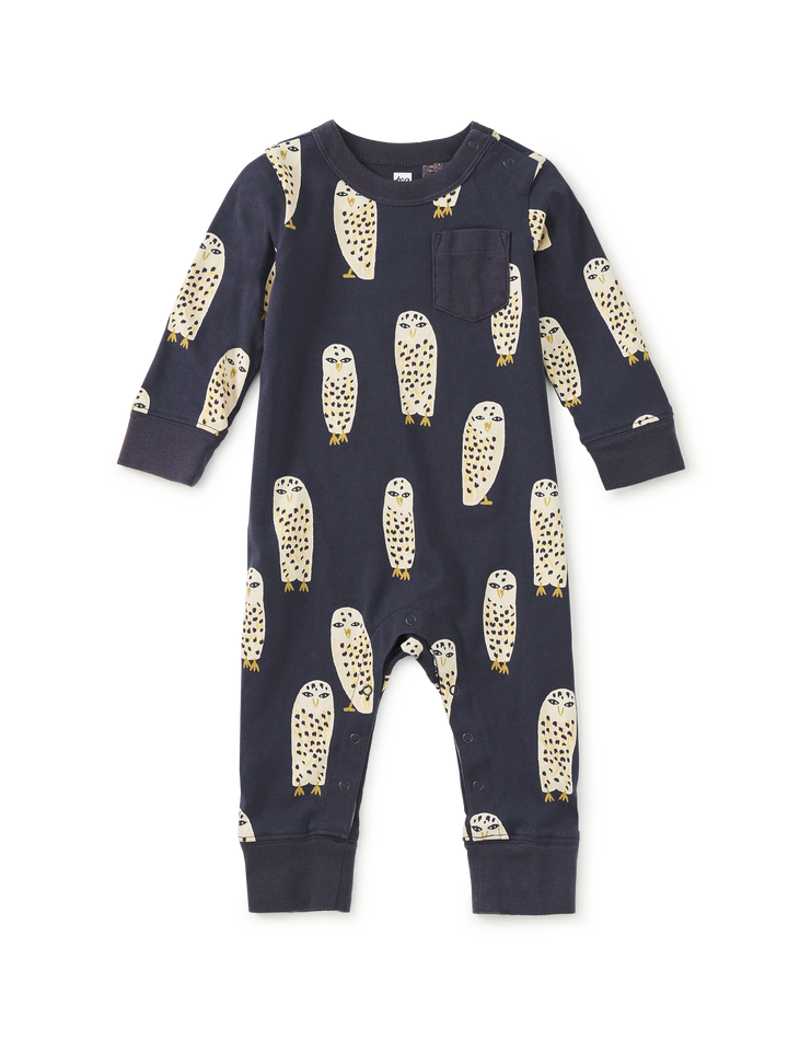 Tea Collection Long Sleeve Pocket Romper - Snowy Owl