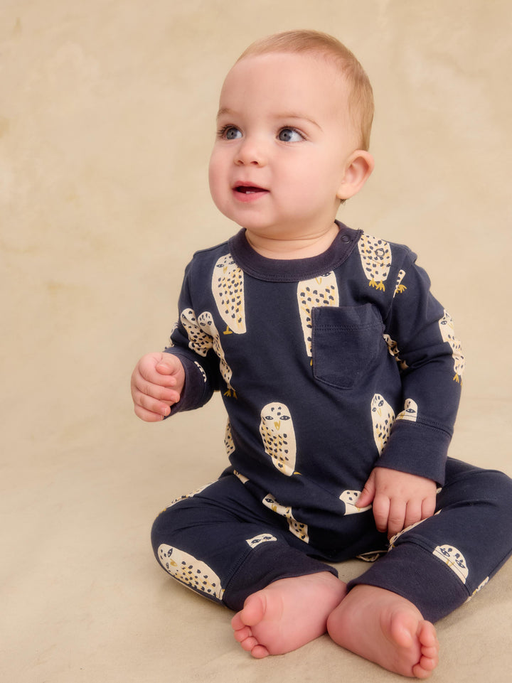 Tea Collection Long Sleeve Pocket Romper - Snowy Owl