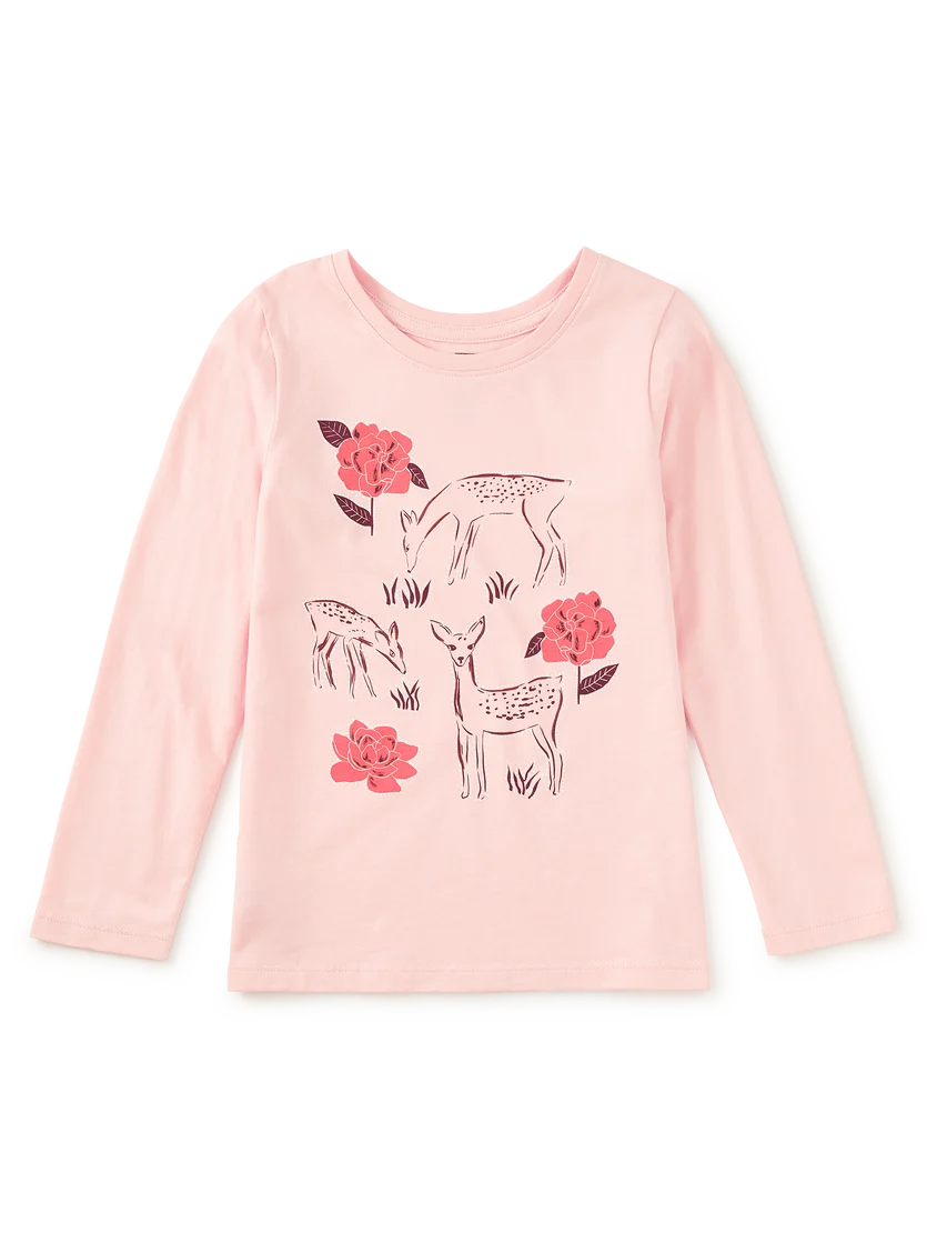 Tea Collection Deer & Rose Graphic Tee - Apple Blossom