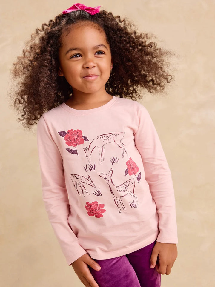 Tea Collection Deer & Rose Graphic Tee - Apple Blossom