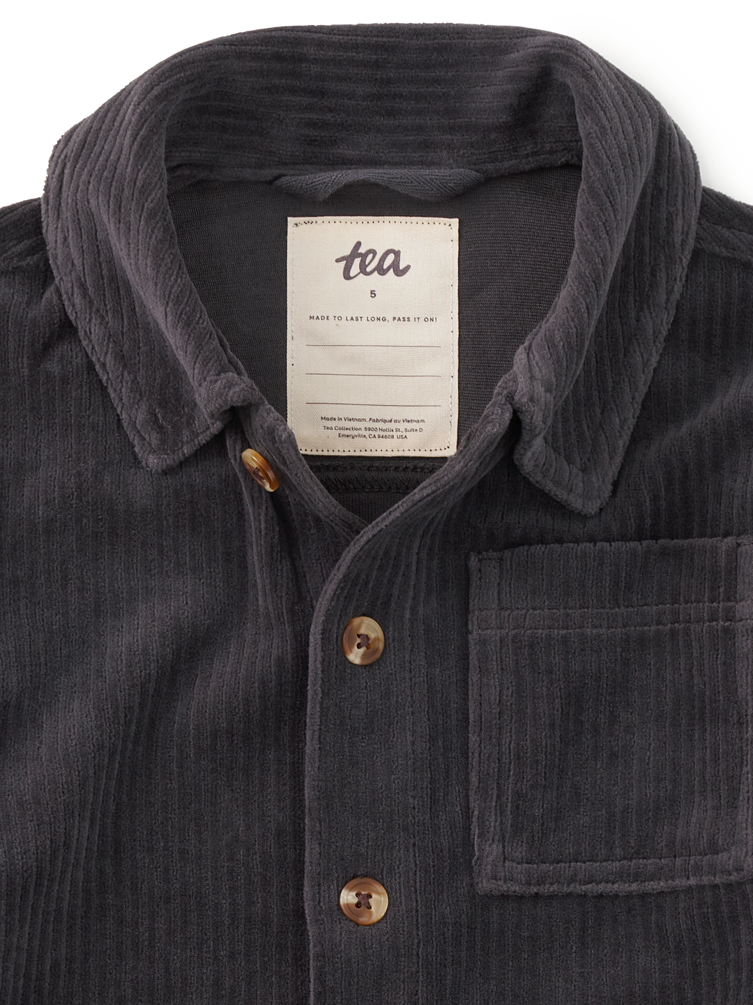 Tea Collection Corded Velour Shacket - Pepper
