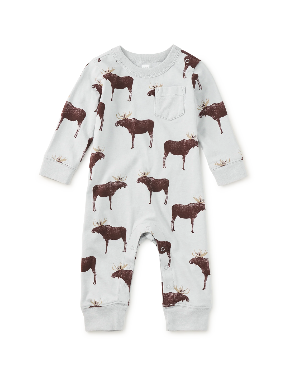Tea Collection Long Sleeve Pocket Romper - Moose Crossing