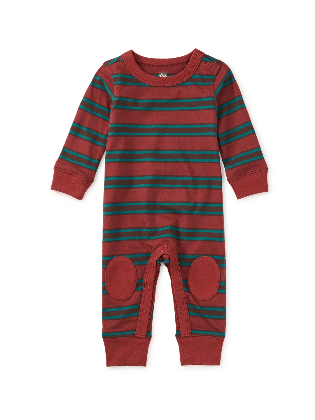 Tea Collection Stripe Knee Patch Romper - Sangria