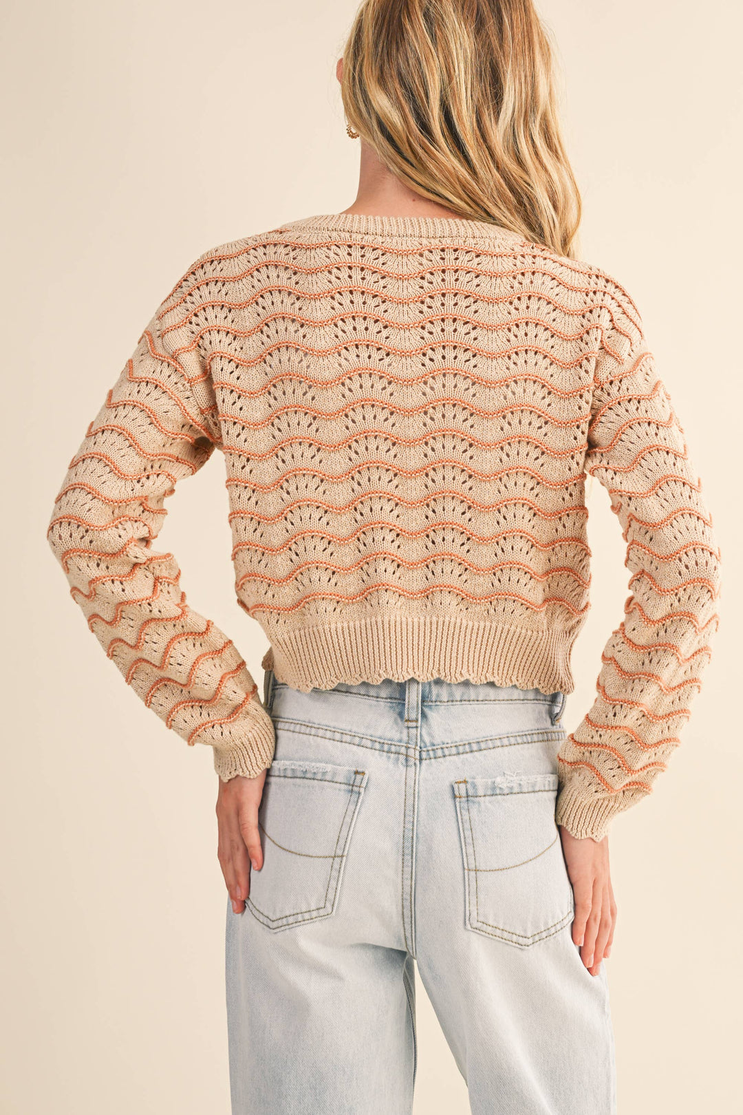 Heart And Arrow Pointelle Wavy Sweater