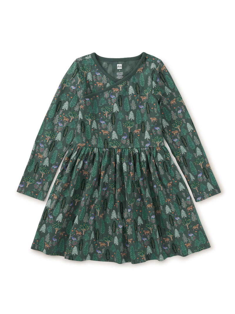 Tea Collection Wrap Neck Dress - Turkish Forest Scene