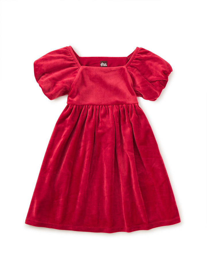 Tea Collection Puff Shoulder Velour Dress - Red Wagon