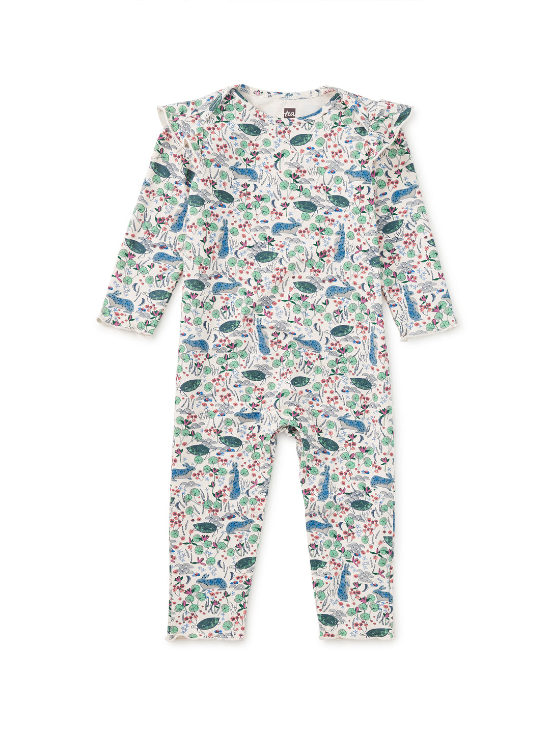 Tea Collection Ruffle Shoulder Romper - Rabbit & Turtle Folktale