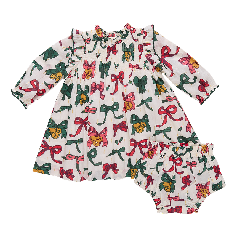 Pink Chicken Baby Jaipur Dress Set - Christmas Bows