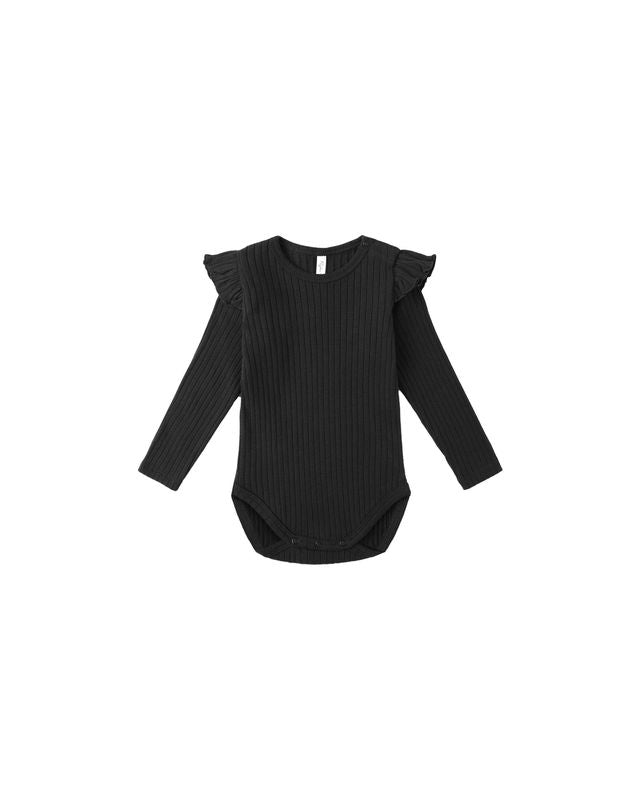 Rylee + Cru Shoulder Ruffle Bodysuit - Black