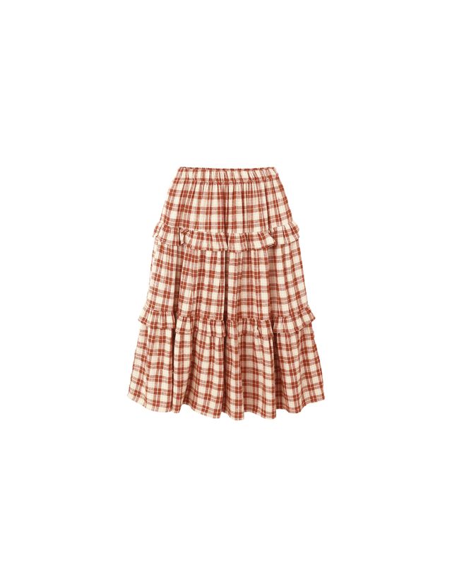 Rylee + Cru Ruffled Midi Skirt - Red Plaid